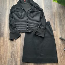 60s VINTAGE black skirt & cardigan suit by JS Collections