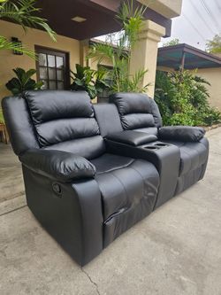 Black Leather Manual Recliner Loveseat Couch