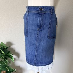 Chaps blue denim midi skirt with lace trim Size 10