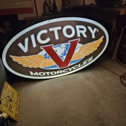 HUGE Vintage Victory Motorcycles Light Up Sign - West Side