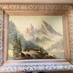 VTG Original F. Ronaldo Oil Painting Swiss Alps 1950s Framed