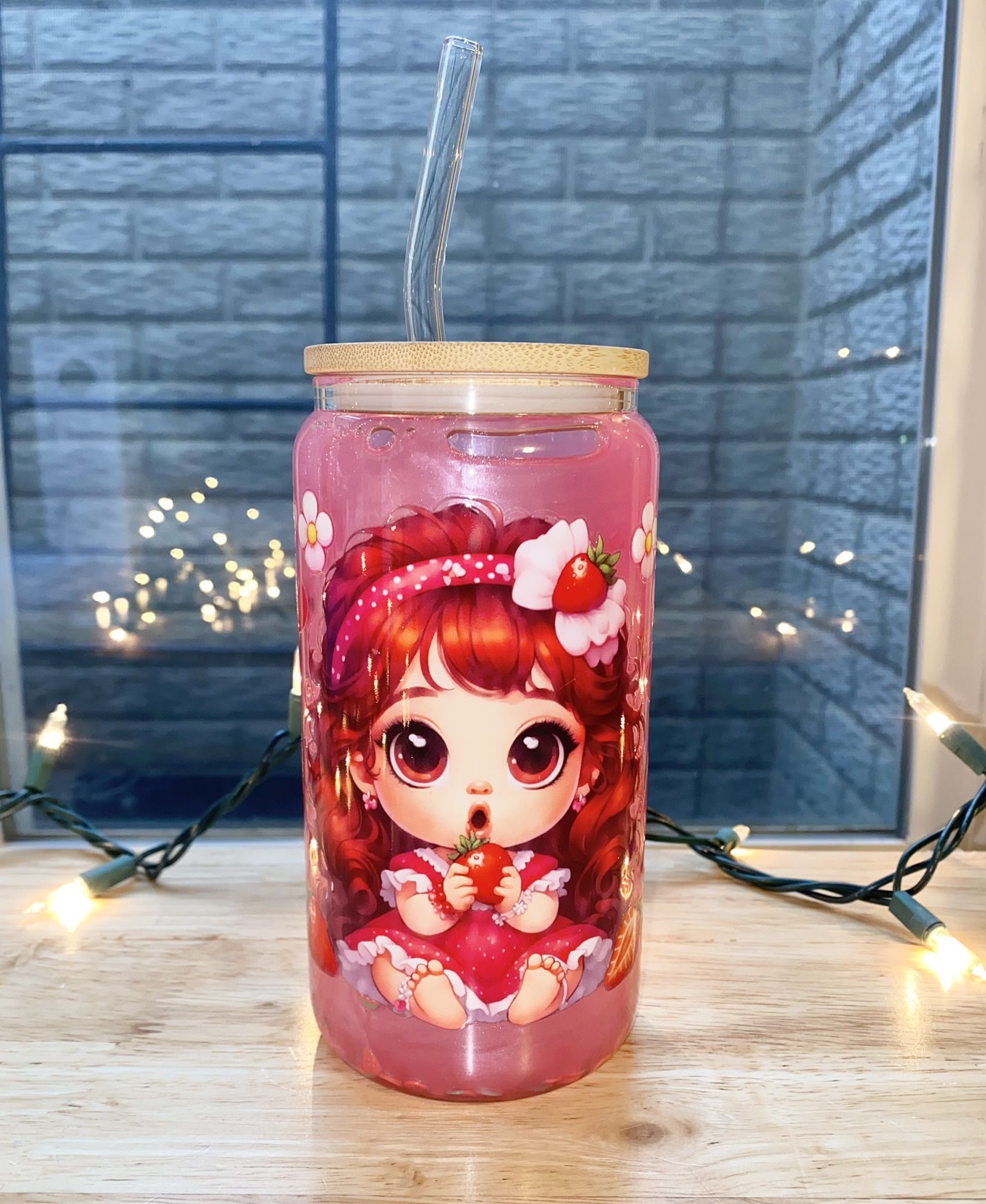 Strawberry Shortcake Girl Snow Globe Cup - Strawberry Shortcake Cup - Snow Globe Cup - Strawberries Cup