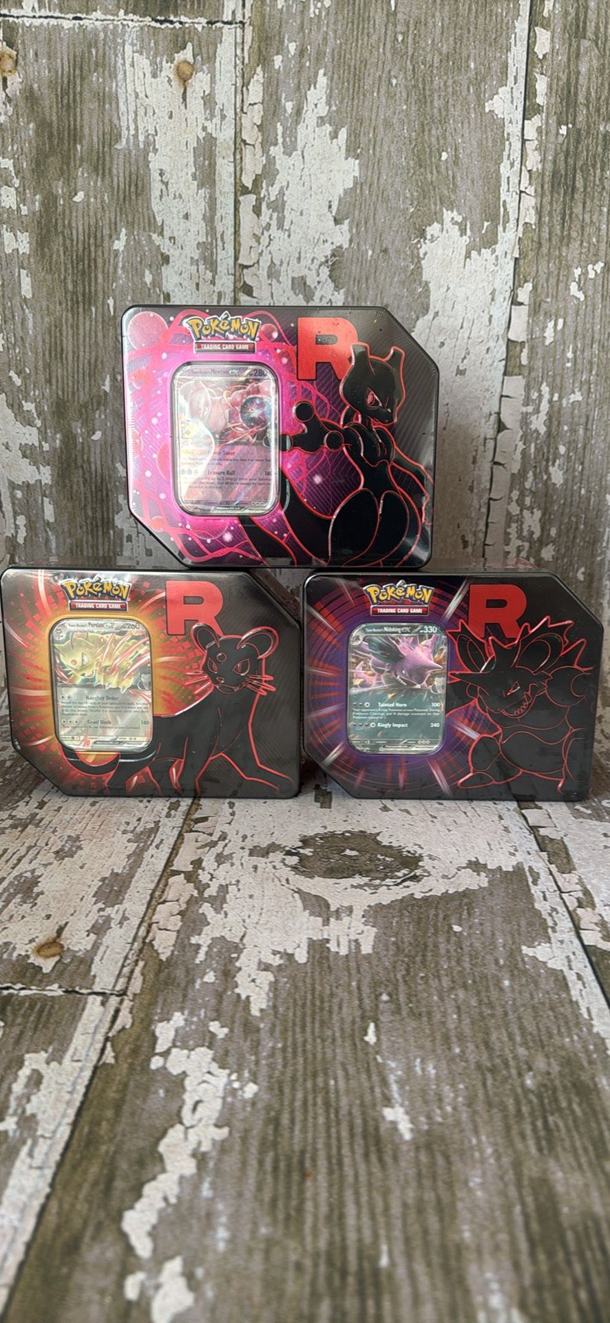 Pokemon Team Rocket’s Tins Mewtwo, Persian & Nidoking ex (All 3)
