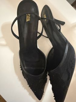 Zara Sparkly Mesh Slingback Heels