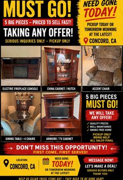 Make me an offer today for everything pick up today and it’s yours 🚨 ONE-DAY FURNITURE CLEARANCE – CONCORD 🚨