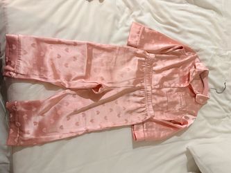 Tahari girls satin pajama set, pink heart print button up pjs, size 2T