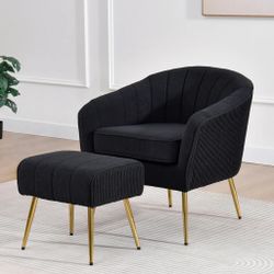 Pleated Design Side Chair With Ottoman