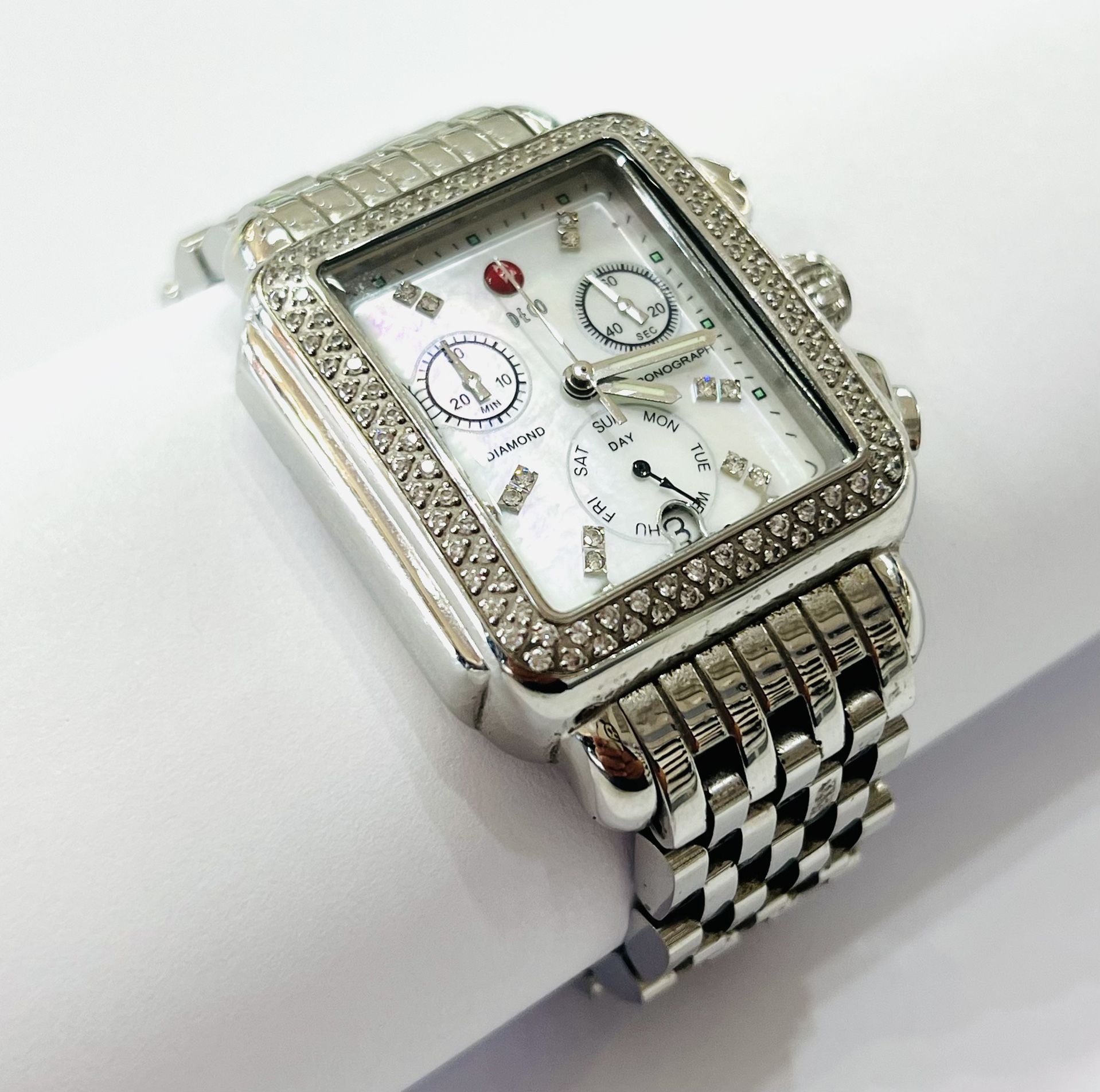 Michele deco stainless diamond watch