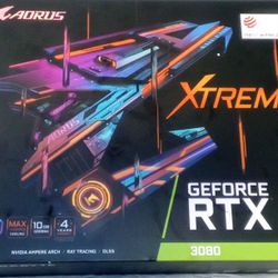 

This is a Gigabyte AORUS GeForce RTX 3080 Xtreme graphics card box. 
