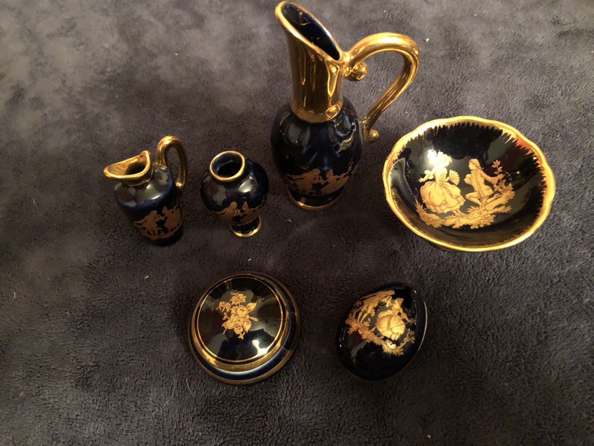 Set of 6 Limoges France Porcelain Miniatures In Cobalt Blue