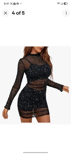 Black Mesh Star Print Mini Dress