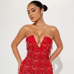 Fashion Nova Sequin Dress - Red (Sz: XS)