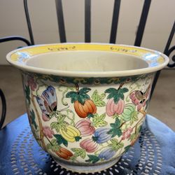 Vintage Hand Painted Garden Pot 11” Tall 8.5” W