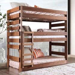 Brand New Mahogany Solid Wood Twin Size Triple Bunk Bed