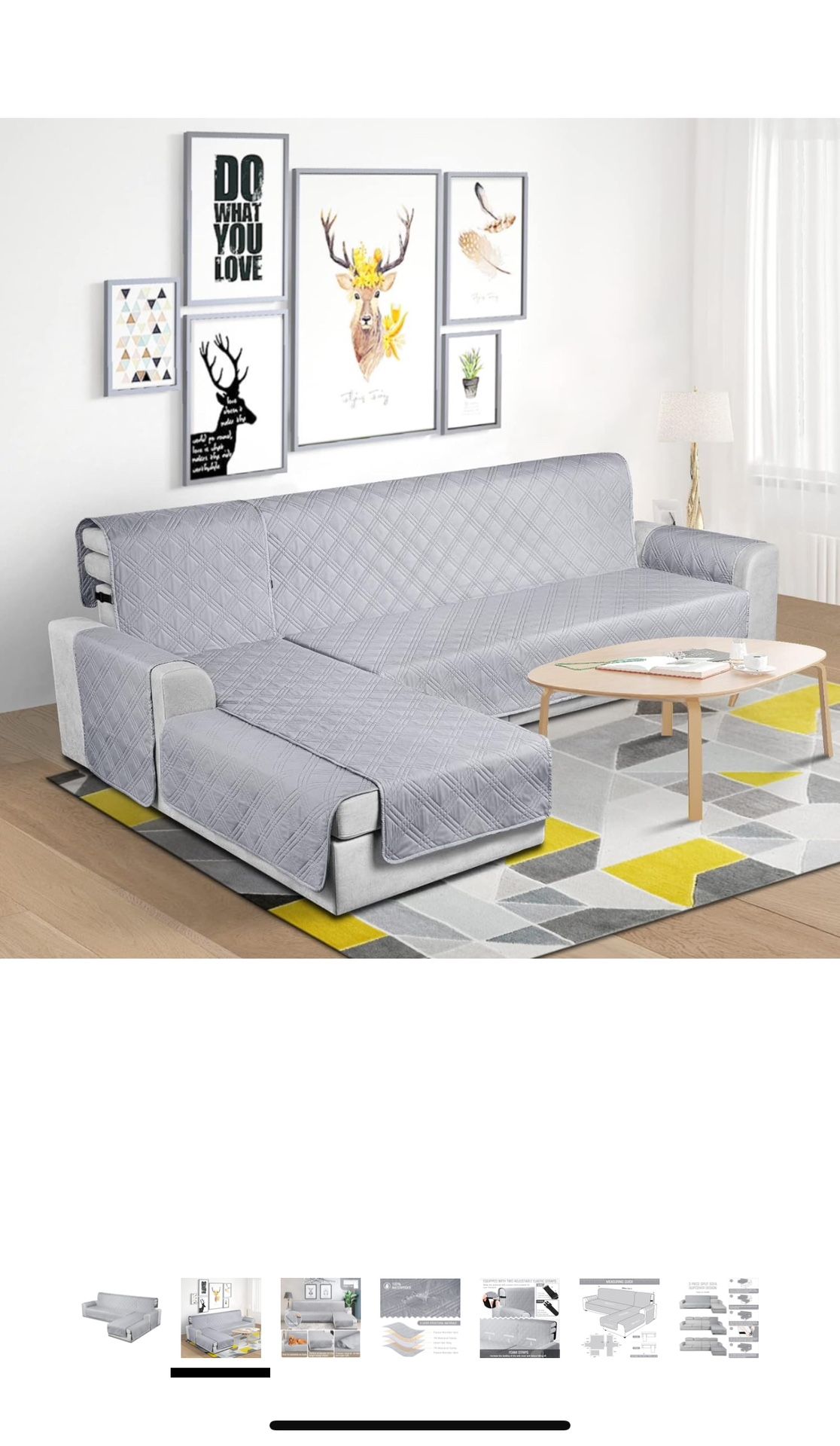 100% Waterproof Sectional Couch Covers L Shaped Sofa Covers 3pcs Chaise Lounge Cover for Pet Kids, Reversible Couch Covers for Sectional Sofa Ottoman