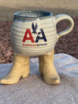 Vintage 1981 Five Bridges Pottery American Airlines Cowboy Boot Mug - Rare Corporate Promo