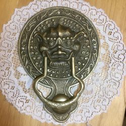 Korean Brass Door Knocker - Guardian Lion / Foo Dog head 