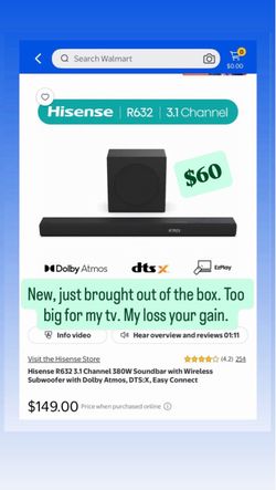 Hisense R632 3.1 Channel 380W Soundbar w/wireless subwoofer