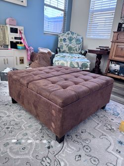 Large Brown Tufted Storage Ottoman with Lift Top