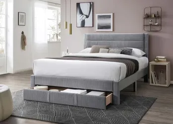 Full grey tufted bed with drawer with ortho Mattress included