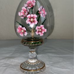 House of Faberge Crystal Egg - Pearl Gold Trim Pink Bouquet 