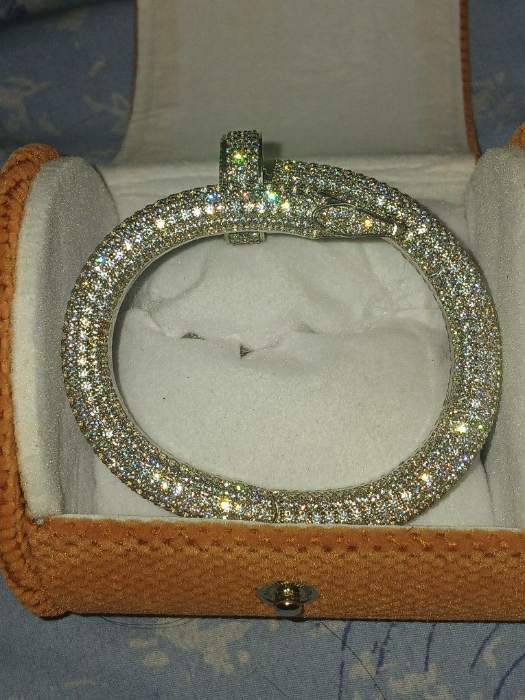 8.3"925 sterling silver bling out bangle bracelet 7.5mm 53g