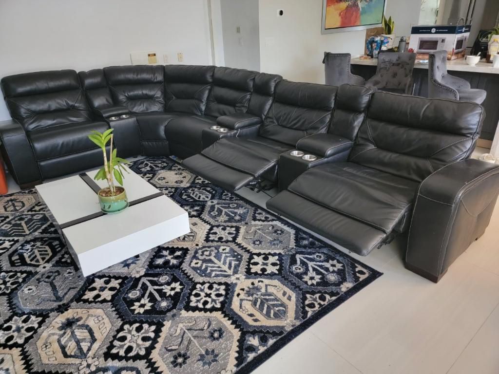 Black Leather Recliner Sectional Couch