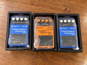 3 Brand New BOSS Guitar Pedals – DS-2 Turbo Distortion & 2 CS-3 Compressors
