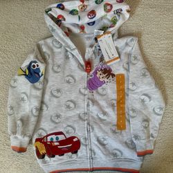 NWT-Licensed Disney Pixar 100 Boy's Long Sleeve Full Zip Hooded Character Jacket/ Collectible SIZE 7