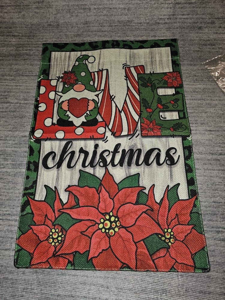 2PCS Love Christmas Santa Gnome Garden Flag Double Sided, Poinsettia Red Flower, Simple Joys Cardinal Decorative House Yard Outdoor Flag, Winter Farmh