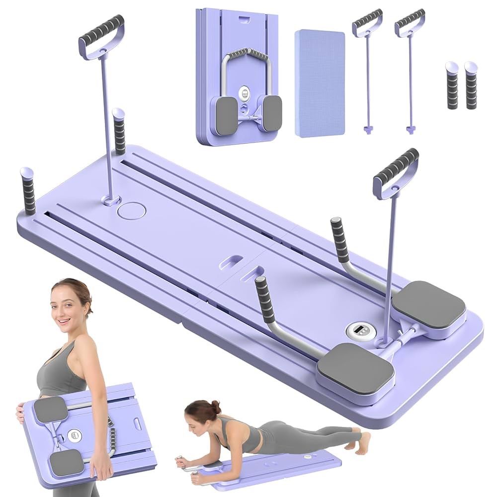 Pilates Board - Pilates Reformer Set, Multi-Purpose Foldable Pilates Reformer Board for Home, 5 in 1 Pilates Sliding Board (Purple)