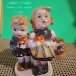 unique Vintage Little Boy Girl Painted Ceramic Made In Occupied Japan -$6.00