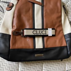 Cluci Leather Backpack Cheetah Style, White And Pink Leather Bag, White And Brown Bag