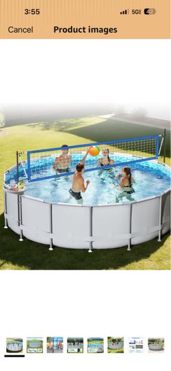 Above Ground Pool Volleyball Net Set with Storage Tray – Adjustable 10-20FT Anti-Sag Net, Poles, Ball & Installation Accessories – Fun Outdoor Swimmin
