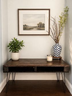 Handmade Burnt Wood Coffee Table – Rustic Hairpin