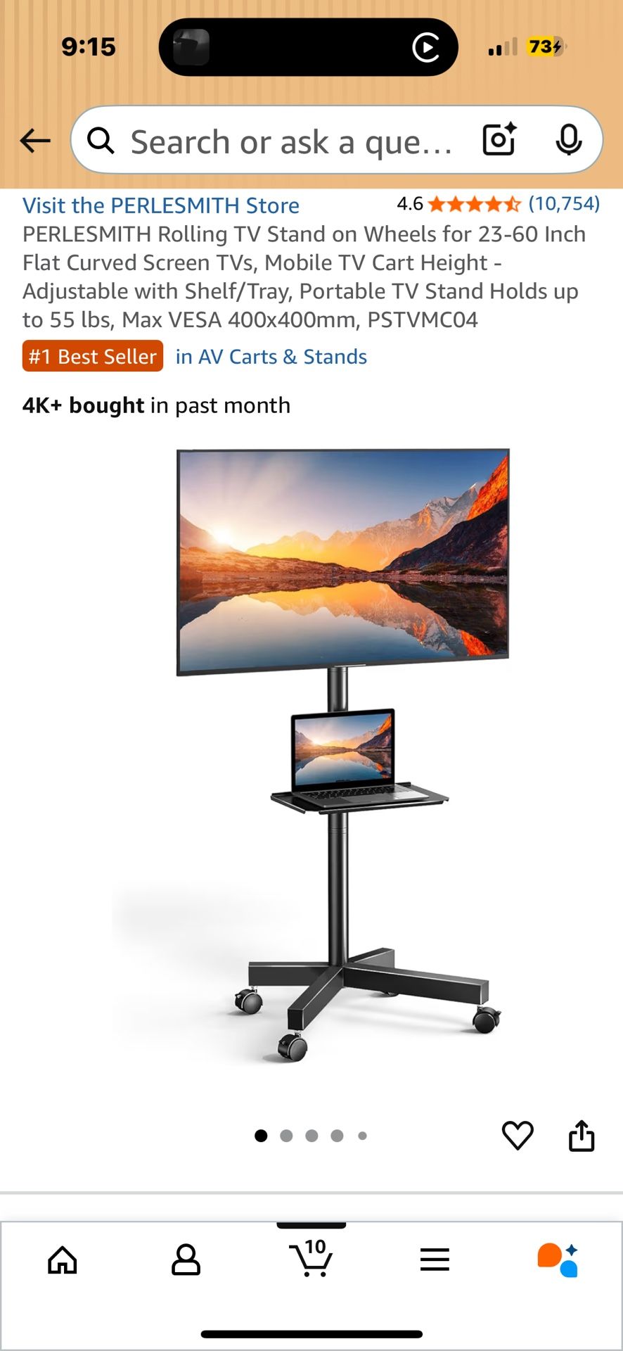 PERLESMITH Rolling TV Stand