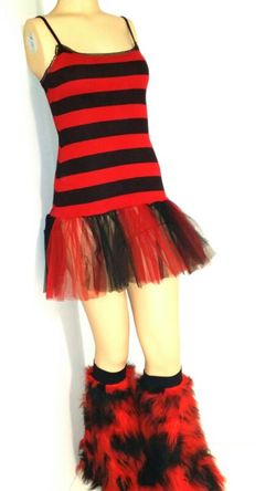 Tutu dress witg fluffy legwarmers boot cover red black