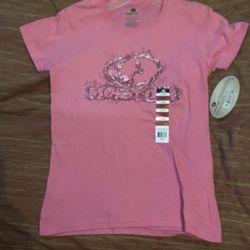 Womens Tee Shirt PINK MOSSY OAK w/ CAMO PRINT LOGO Cap