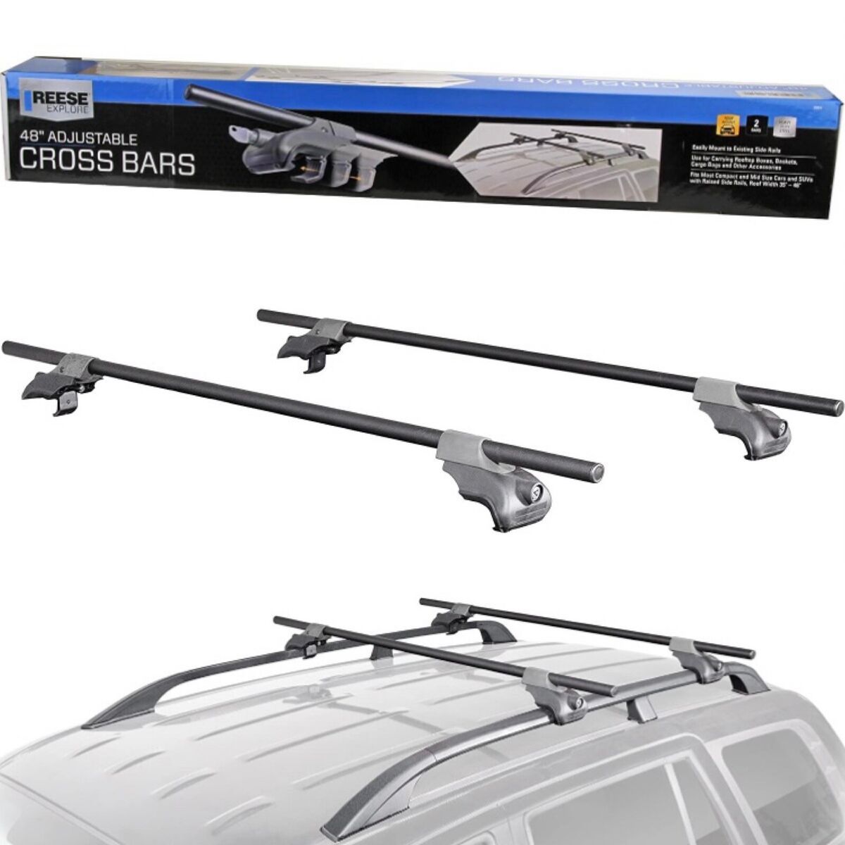 New Reese Adjustable Cross Bars 48” Roof Rack With Key Lock