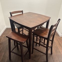 Counter-Height Wooden Dining Table Set (Table + 4 Chairs/Stools)