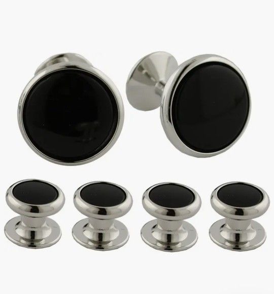 David Donahue formal set of black onyx and silver-tone cufflinks and studs