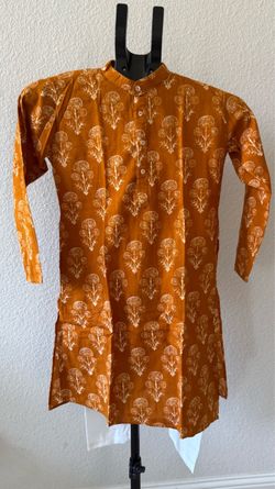 Two Different size Mustard Color cotton Kurta with white Pajama (Size 10 and Size 8) for Boys/Kids