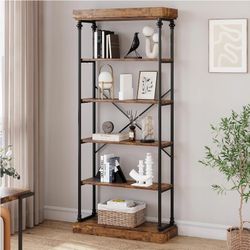 Industrial style Bookshelf Wood Bookcase 6 Tier Storage Open
Rack Shelf with Metal Frame, Display for Bedroom,Living
Room and Home Office
