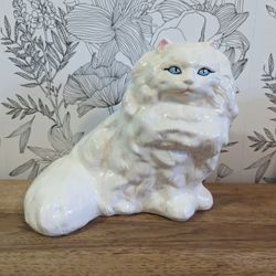 Vintage White Ceramic Persian Cat Statue 