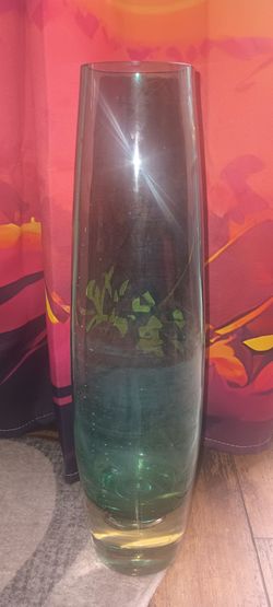 Vintage Tall Clear Glass Vase with Green Tint