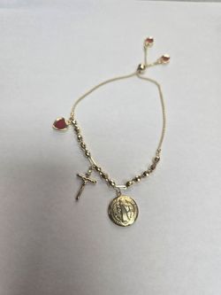 14k gold religious bracelet adjustable.