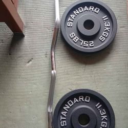 Ez Curl Bar And 25 Set Metal Weights 