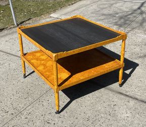 Vintage Stern Bro. Burl Wood 2 Tier Square Accent Table on Casters