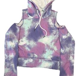 Hollister Open Shoulder Hooded Crop Sweatshirt Juniors/Womens Size Small Tie-Dye