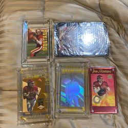 Joe Montana collectible cards with block plastic case